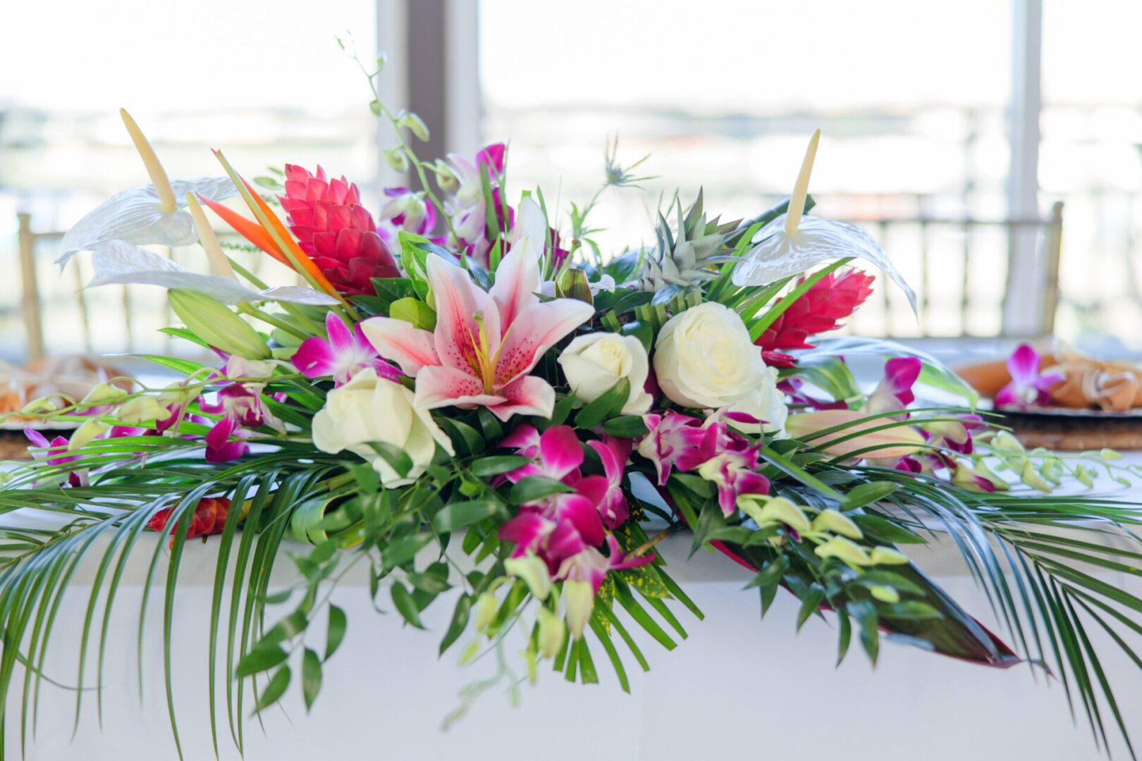 A bouquet of flowers on top of a table.